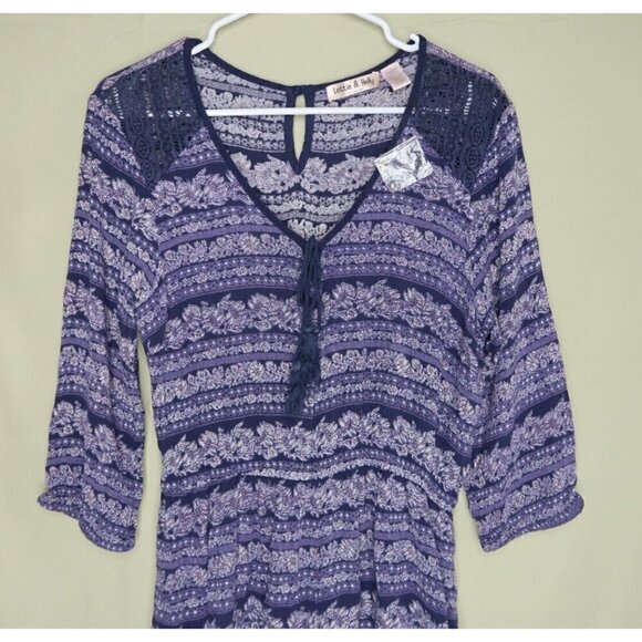 Band Of Gypsies Lottie & Holly Floral Romper Floral Blue Purple Boho Med NWOT - Picture 2 of 8